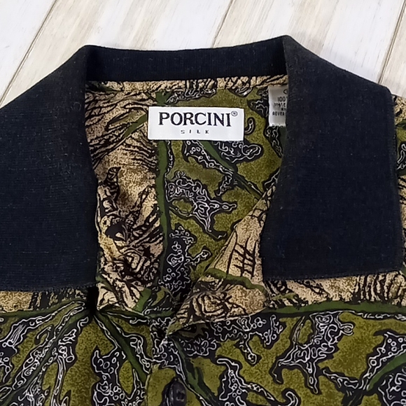 Porcini Silk Button Up Shirt Men's Size Medium - Picture 8 of 14